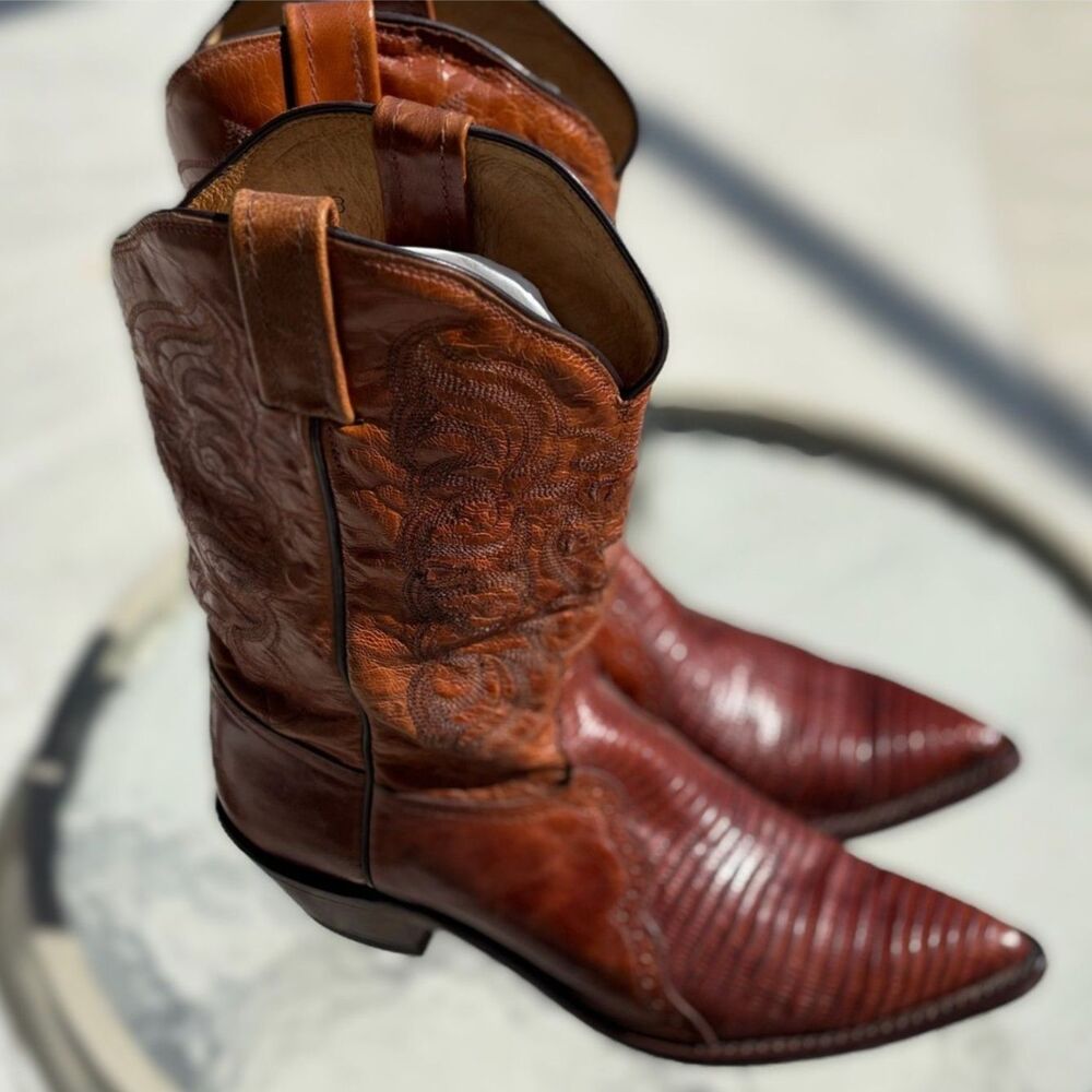 Vintage 1970s Tony Lama BLACK LABEL Teju Lizard Western Cowboy Boots 9B USA - Picture 5 of 12